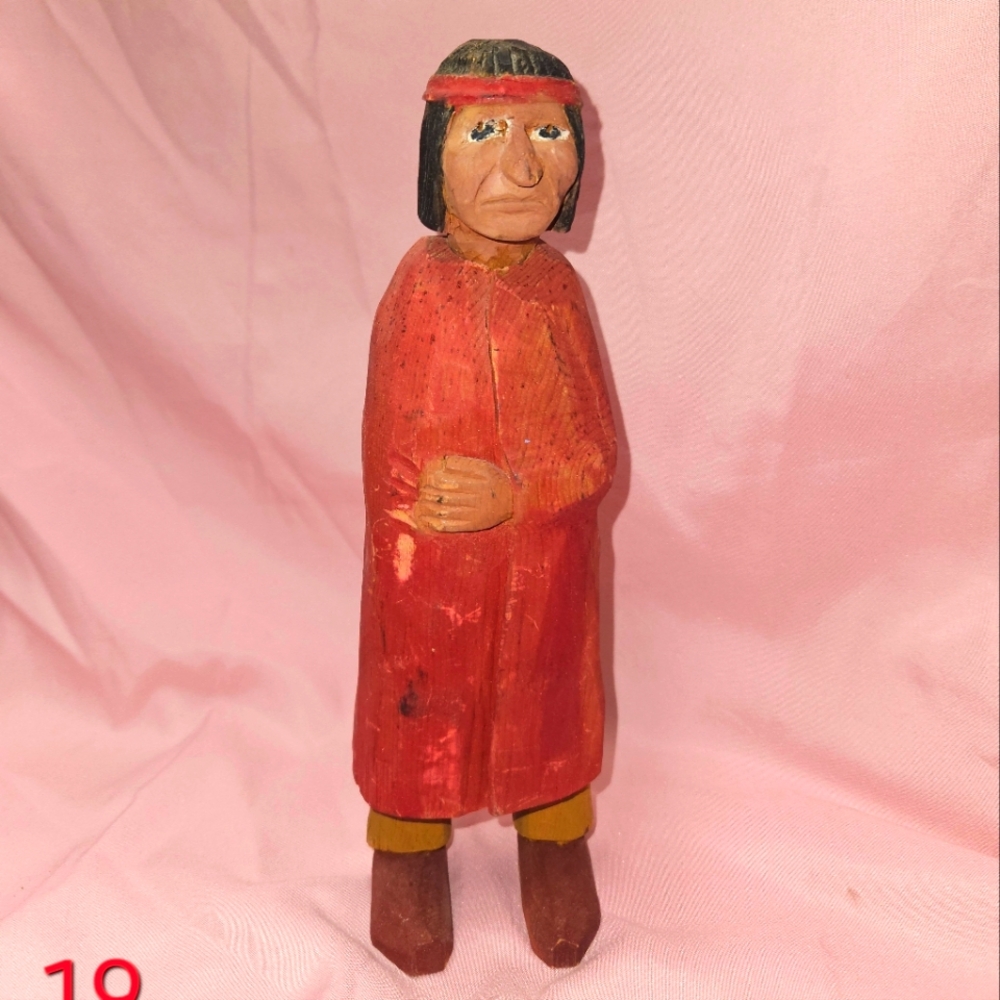 Vintage Folkart Wooden Hand Carved Indian Statue